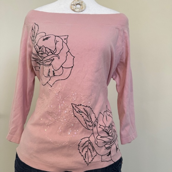 New York & Company Pink Floral Long Sleeve Top - Picture 2 of 5